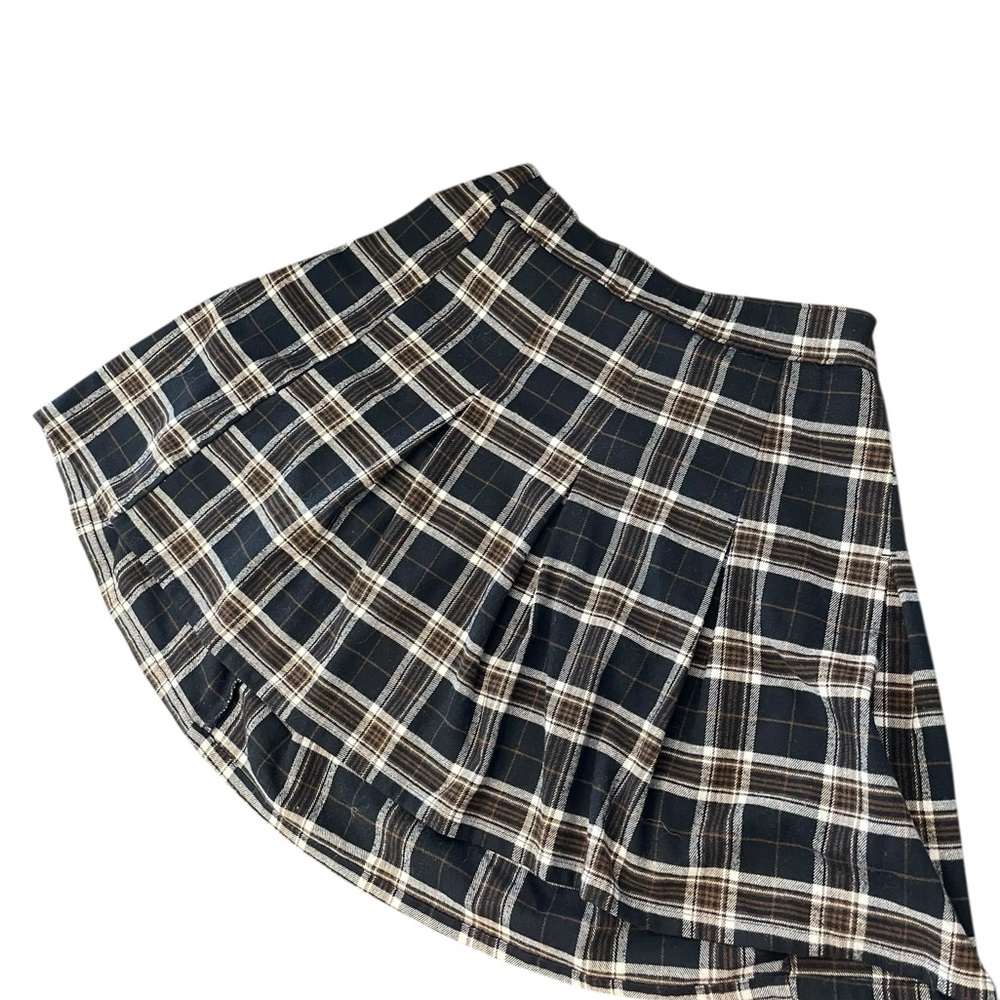 HOLLISTER Ultra High Rise PLAID‎ Skirt Small Y2K NAVY WHITE BROWN SCHOOL COSPLAY
